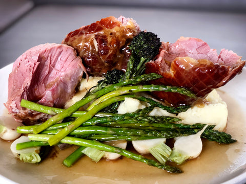 braised sweetheart ham and vegetable dish