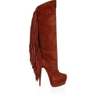 Hannah's Knee High Slouchy Fringe Boot in Brown