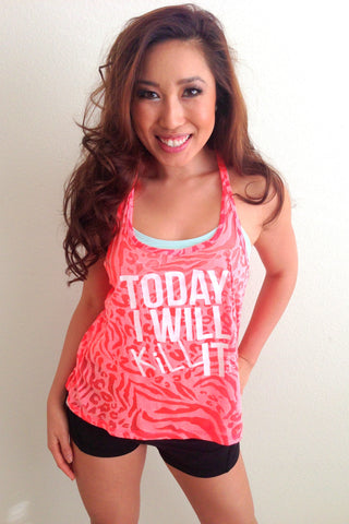 Today I will Kill It Tank in Neon Coral