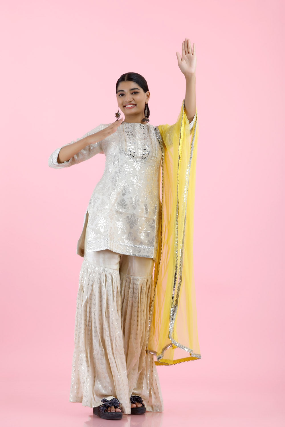 Cloud White Silk Embroidered Sharara Set | singhania's Wardrobe ...