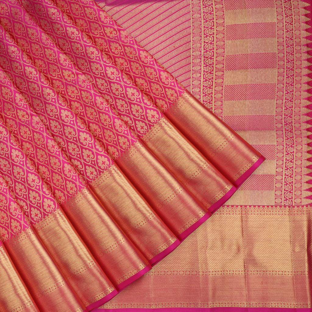 Vibrant Pink Kanjivaram Silk Saree With Floral Pattern | Singhania's