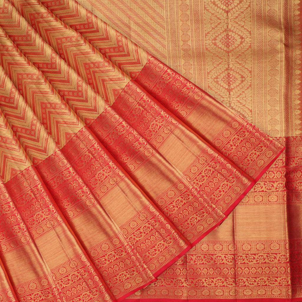 Gold Tissue Kanjivaram Silk Saree With Zig-Zag Pattern | Singhania's