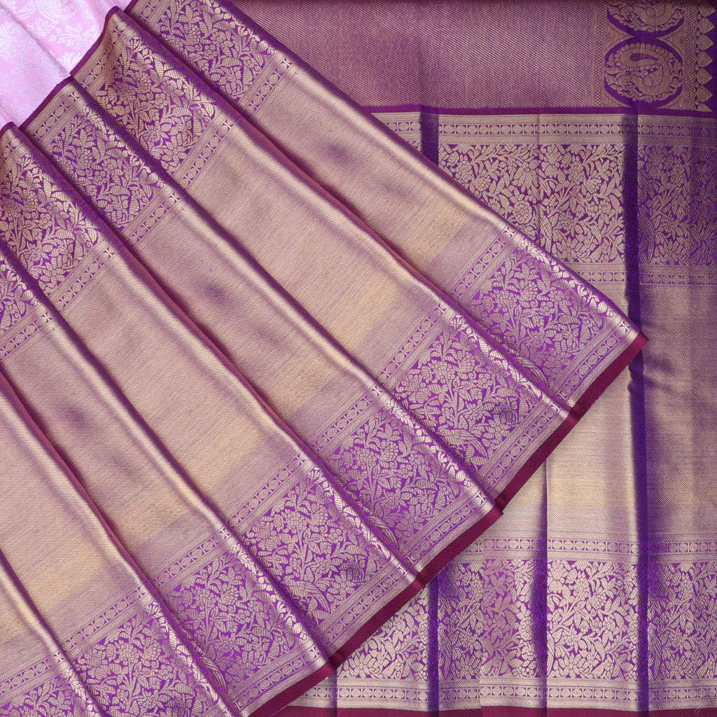Lilac Pink Kanjivaram Silk Saree With Floral Jaal Design | Singhania's