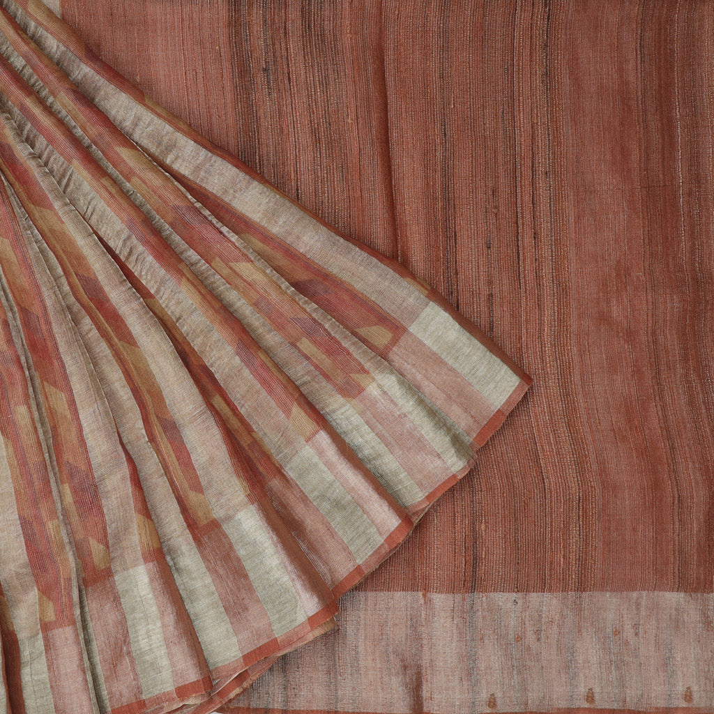 Light Brown Tissue Saree With Printed Stripes Pattern | Singhania's