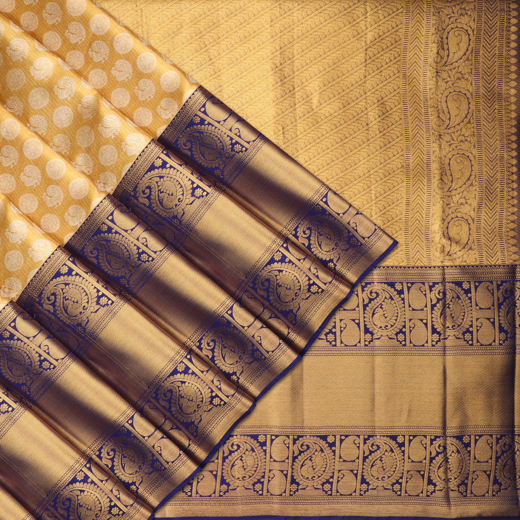 Gold Tissue Kanjivaram Silk Saree With Floral And Mayil Buttis ...