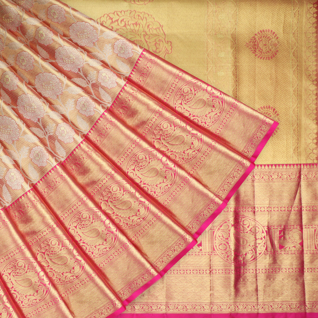 Gold Tissue Kanjivaram Silk Saree With Floral Pattern | Singhania's