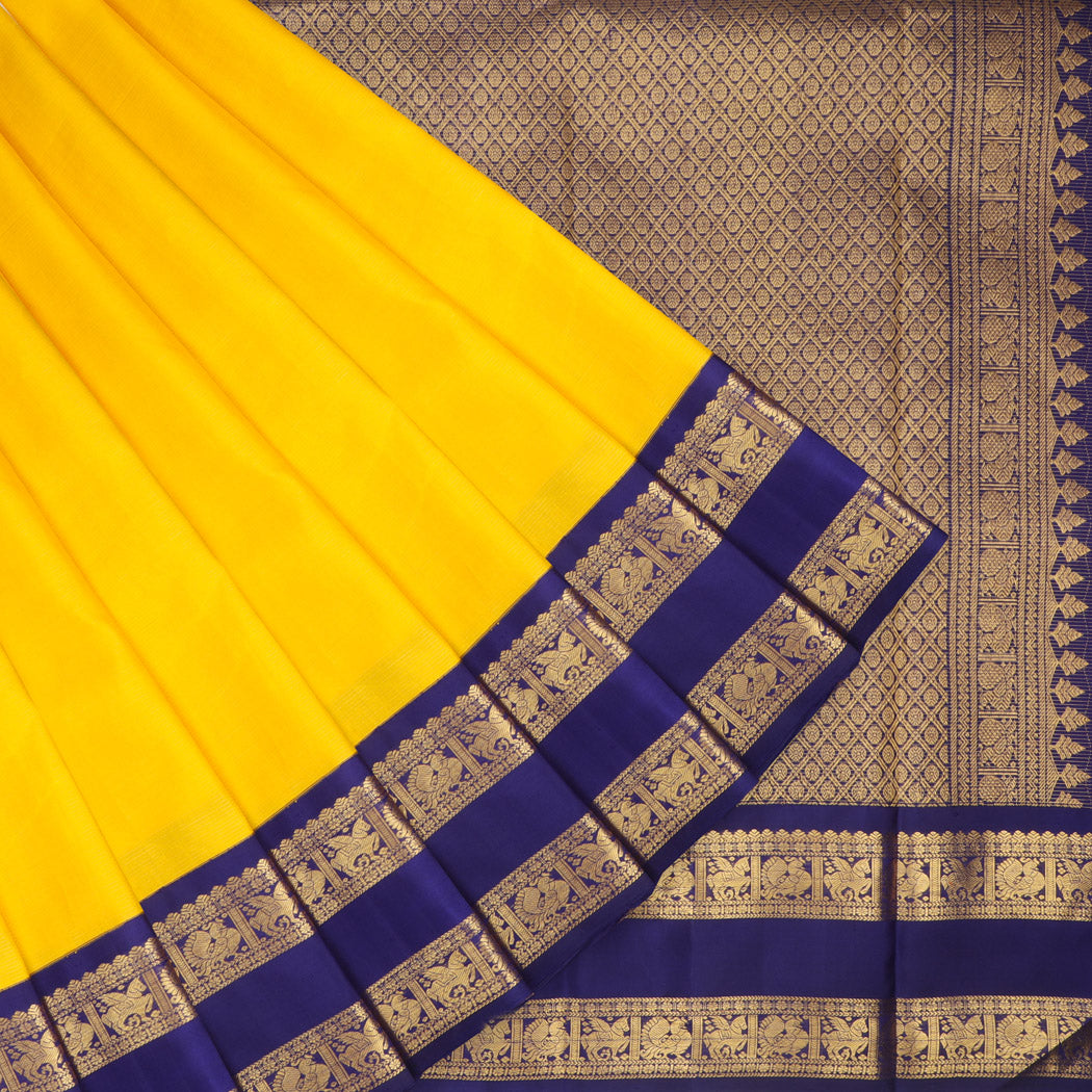 Bright Yellow Kanjivaram Silk Saree | Singhania's