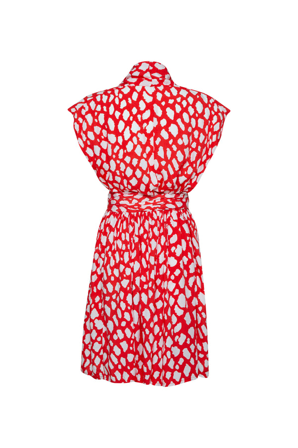 THE POINT DRESS SHORT - GIRAFFE RED AND WHITE