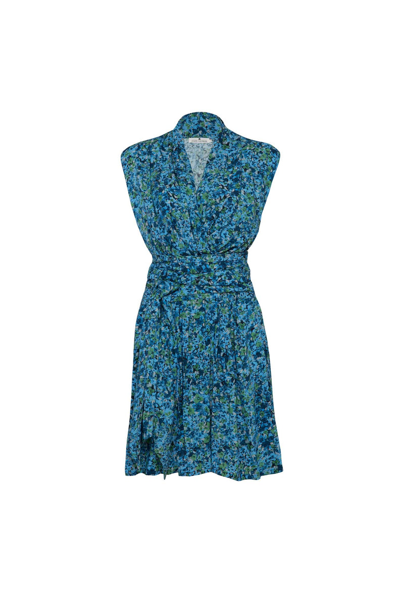 THE POINT SHORT DRESS (with tie) - FLORAL EXPLOSION BLUE