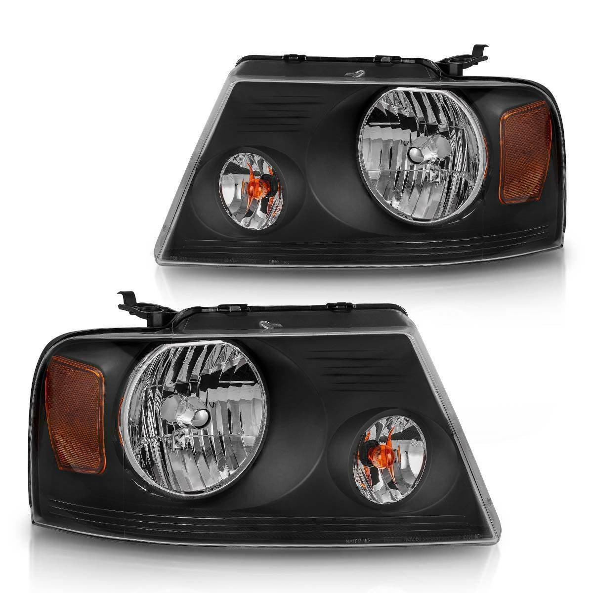 ADCARLIGHTS Headlight Assembly Compatible with Ford F150 2004-2008 2006-2008 Lincoln Mark LT Black Housing Amber Reflector Driver and Passenger Side 