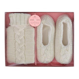 Cable Knit Hot Water Bottle And Slippers Set 