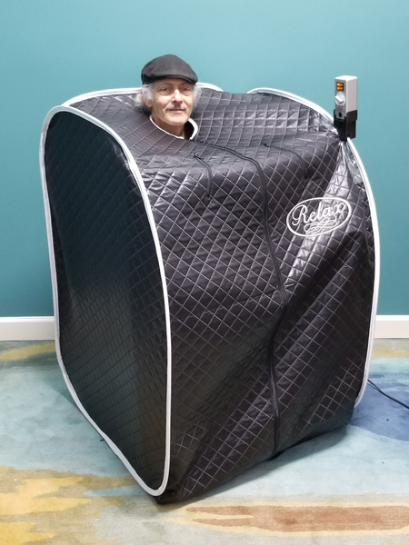 relax far infrared sauna with black tent 