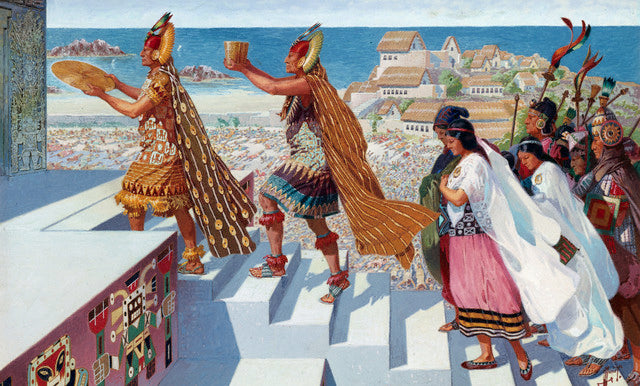 Worshippers climb the steps of the Temple of Pachacamac
