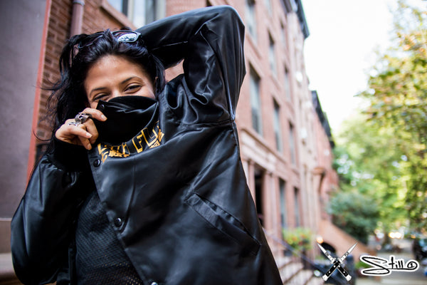 Chi Flo x Still 1 Fall Streetwear Shoot in Brooklyn No Double Crossers Bomber