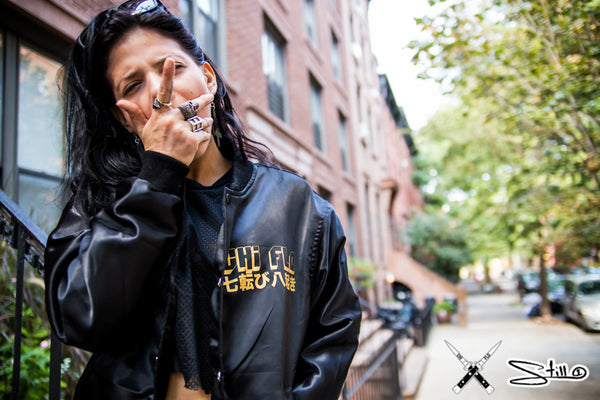 Chi Flo x Still 1 Fall Streetwear Shoot in Brooklyn No Double Crossers Bomber