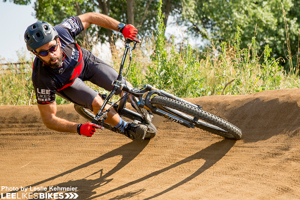 Lee McCormack cornering at the pump track