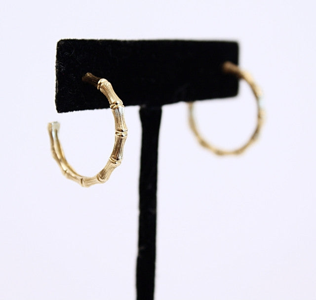 14k Gold Bamboo Hoop Earrings At Rice And Beans Vintage 0909