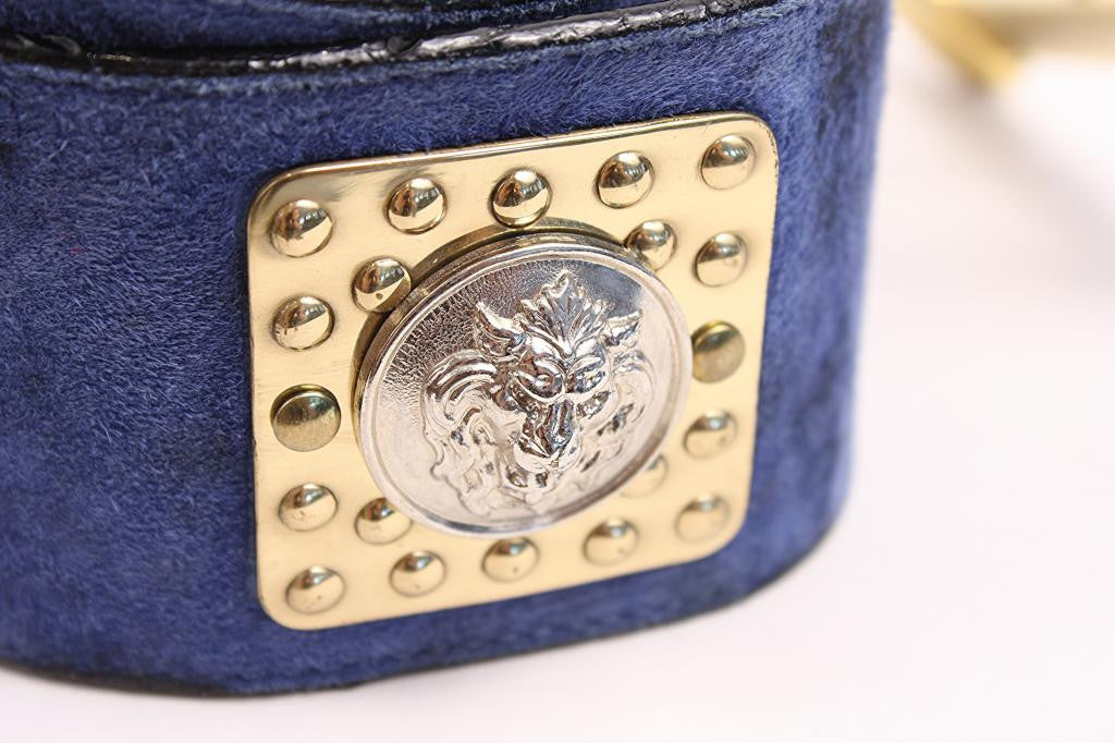 Vintage Versace Belt - Blue Suede Versace Belt with Lion Head Medallion