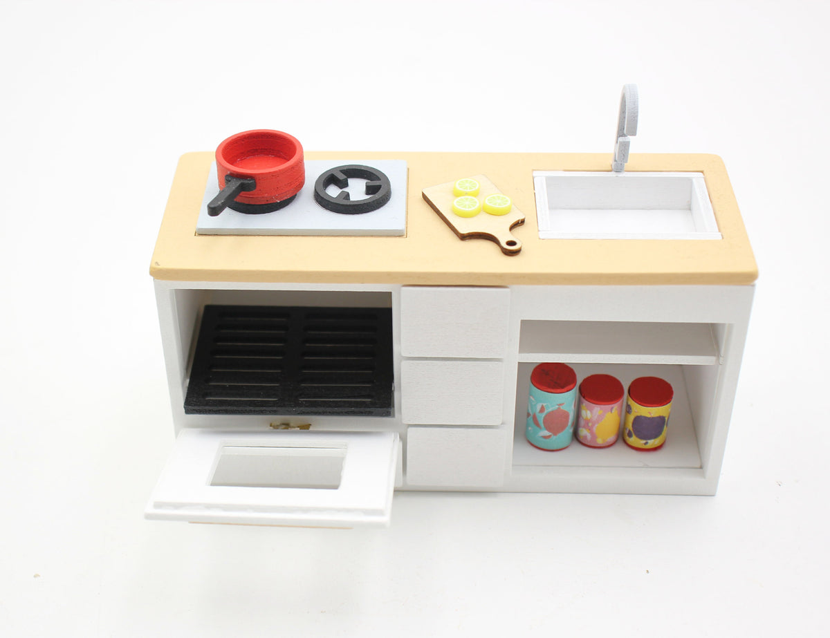 1:18 Miniature Dollhouse Furniture DIY Kit – Kitchen Sink, Stove & Ove