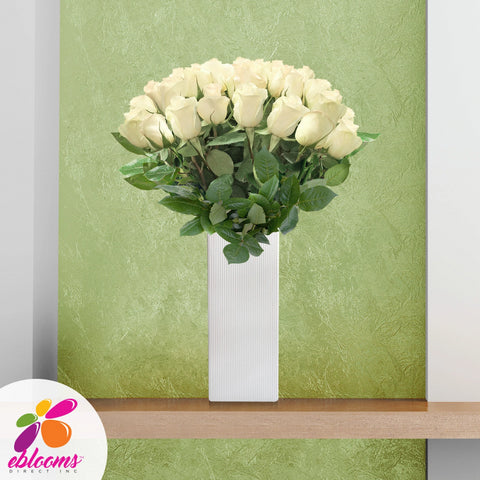 Fireworks Premium 36 Roses White 80cm Gift with Vase - EbloomsDirect