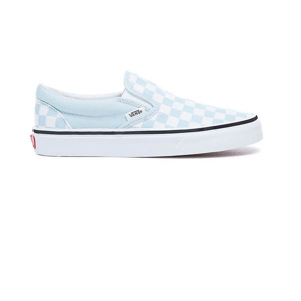 light blue slip on vans checkered