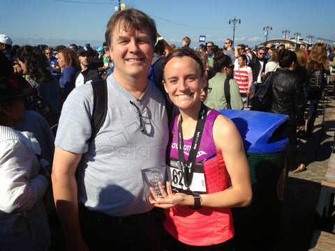 Tina Muir, Elite Distance Runner, with Dad after a 3rd Place Finish at Brooklyn Half Marathon