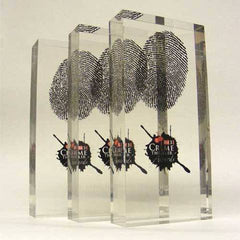 Clear custom acrylic award with finger print and details