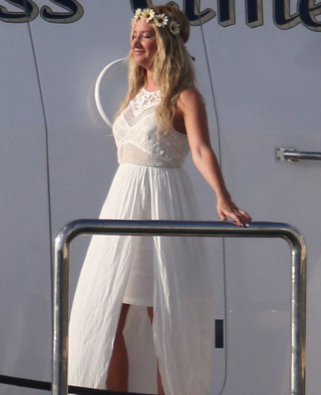 Ashley Tisdale Wears a White Flower Dress at Bachelorette Party