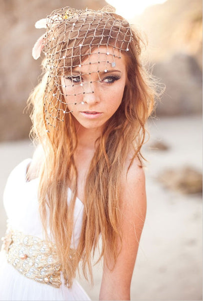 Fish Net and Seashell Beach Wedding Hair Accessory