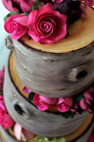 Birch Tree Stump Wedding Cake with Flowers