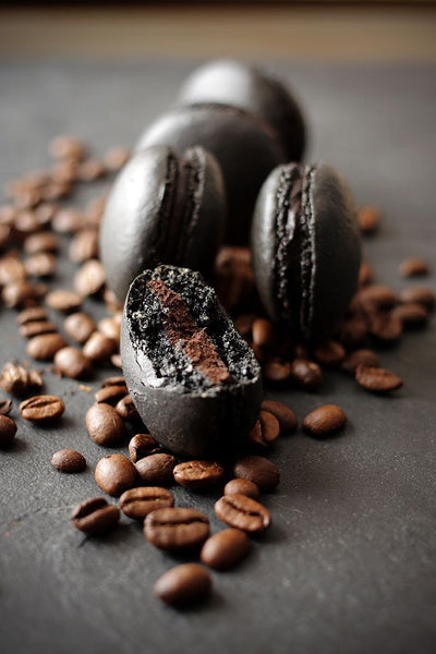 Black Coffee Macarons with chocolate cream centers