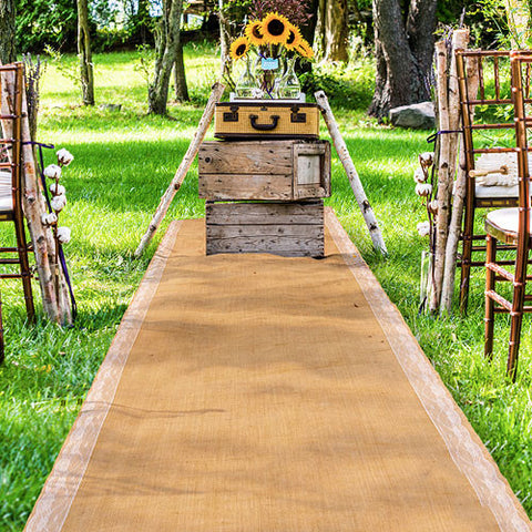 Burlap Aisle Runner with Delicate Lace Borders
