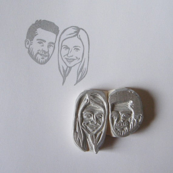 Hand Carved + Personalized Bride and Groom Stamp