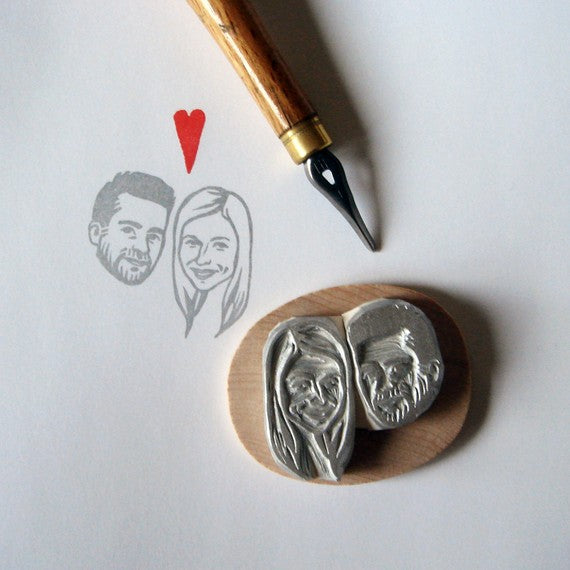 Hand Carved + Personalized Bride and Groom Wedding Stamp