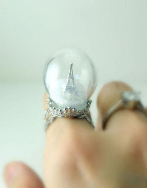 Paris Winter Wedding Snow Globe Ring