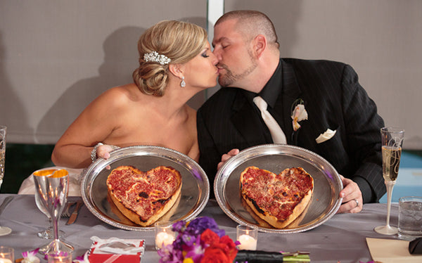 Heart Shaped Bride and Groom Pizzas