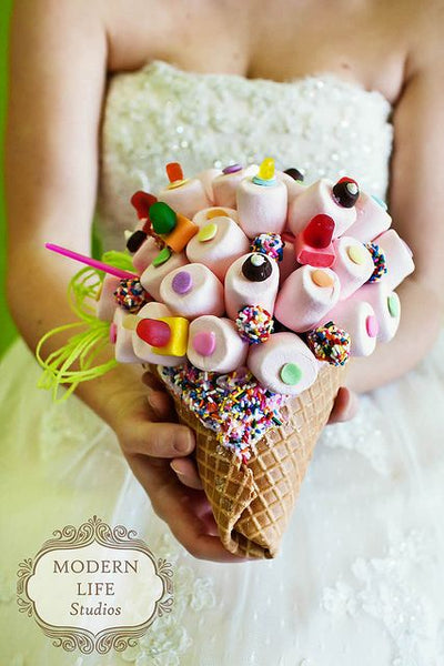 Marshmallow Candy Ice Cream Waffle Cone Bridal Wedding Bouquet