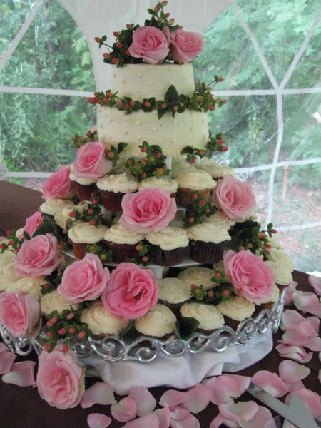 Pink Rose Wedding Cupcake Tower