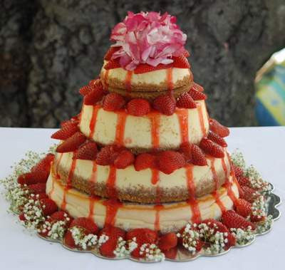 4 Tier Cheesecake Wedding Cake with Fresh Strawberries and Flowers 