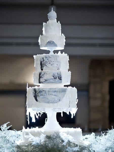 Winter wonderland wedding cake castle