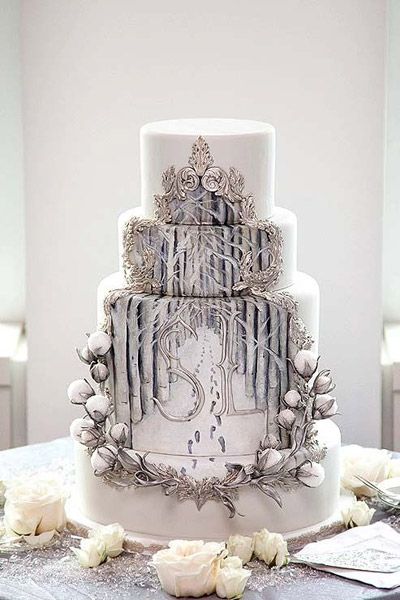 Hand-painted Winter Wedding Cake