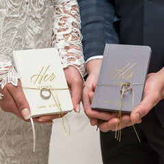 His Hers Linen Wedding Ceremony Vows Journal Book