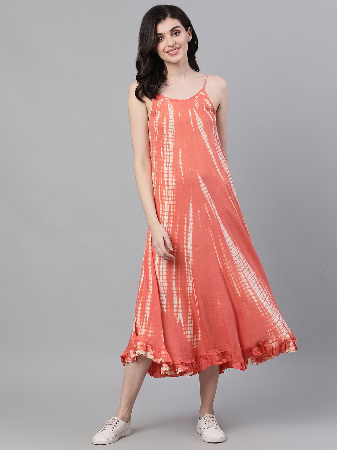 Buy Ishin Women's Rayon Peach Tie & Dye Umbrella Dress Online ...