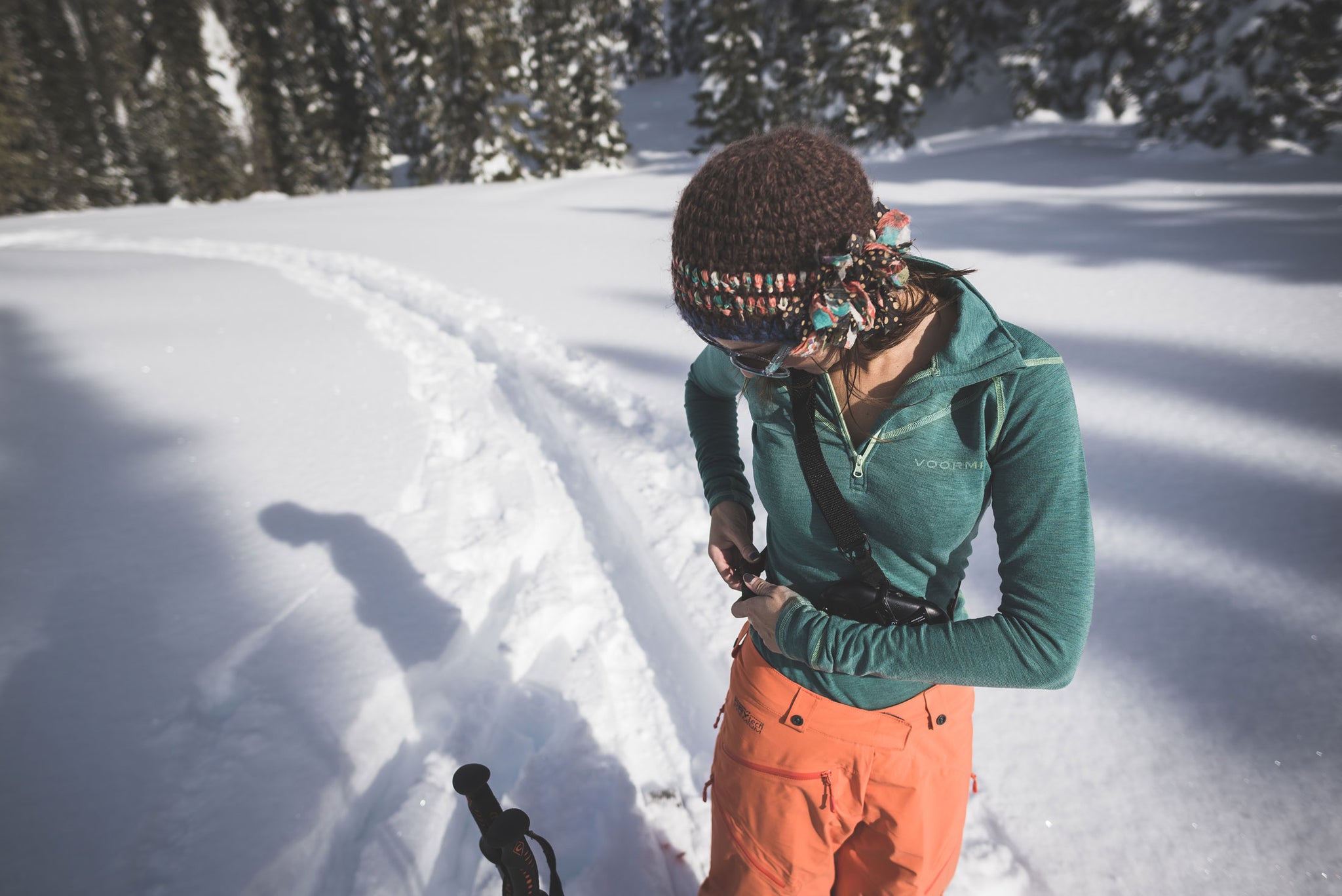 Women's Voormi gear for backcountry skiing