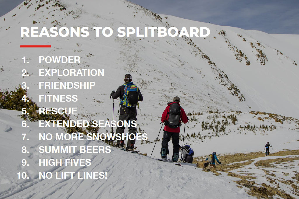 Reasons to splitboard include adventure, friends, and more