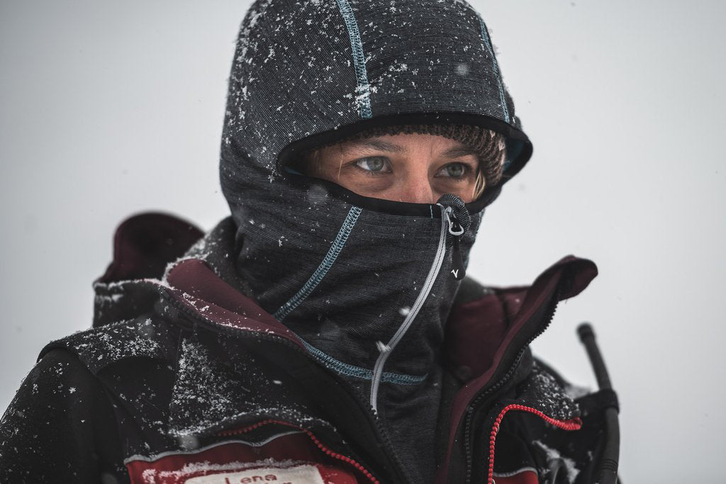 Voormi women's high-e hoodie in snow conditions