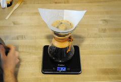 Chemex brewer sitting on top of the scale