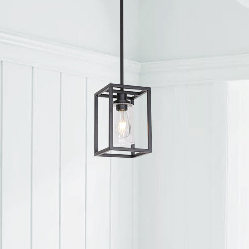 Vinluz 1 Light Classic Farmhouse Glass Pendant Lighting Black