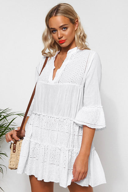 white broderie anglaise dress zara