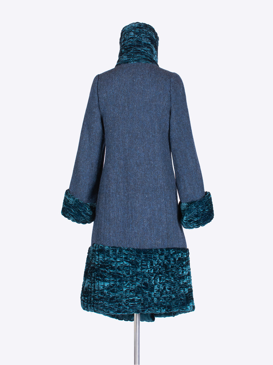 sustainable luxury - tweed and velvet winter investment coat